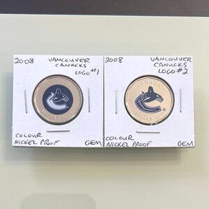 2008 Vancouver Canucks Coloured Logos 1 & 2 Nickel Proof Loons!
